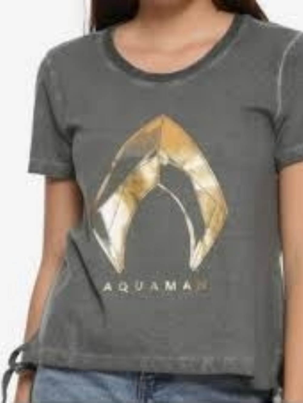 Her Universe Aquaman Grey Gold Foil Graphic T-Shirt Size M